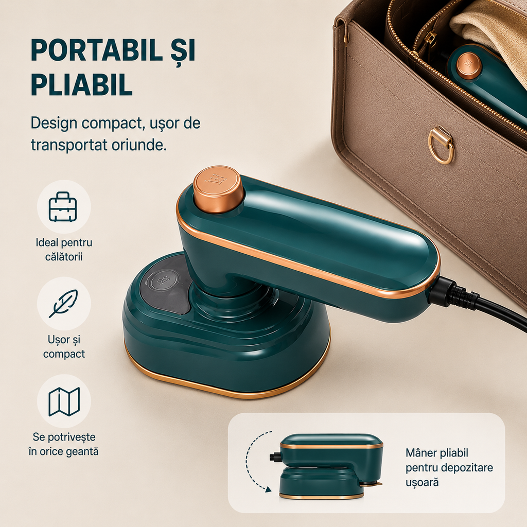 Mini Fier de Călcat Pliabil 16cm, Portabil, Talpă Ceramică