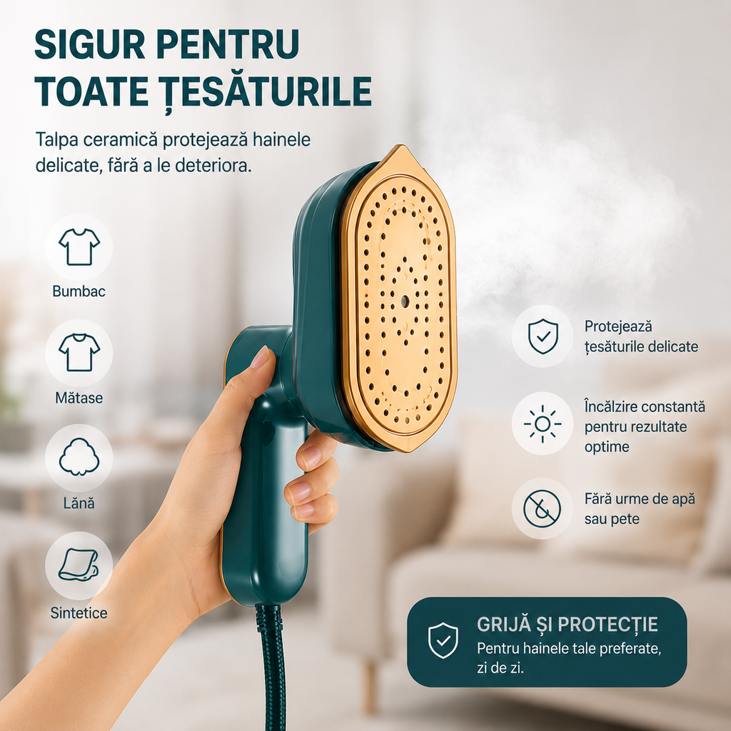 Mini Fier de Călcat Pliabil 16cm, Portabil, Talpă Ceramică