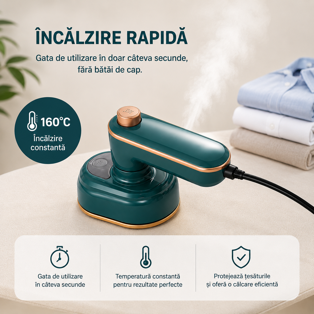 Mini Fier de Călcat Pliabil 16cm, Portabil, Talpă Ceramică