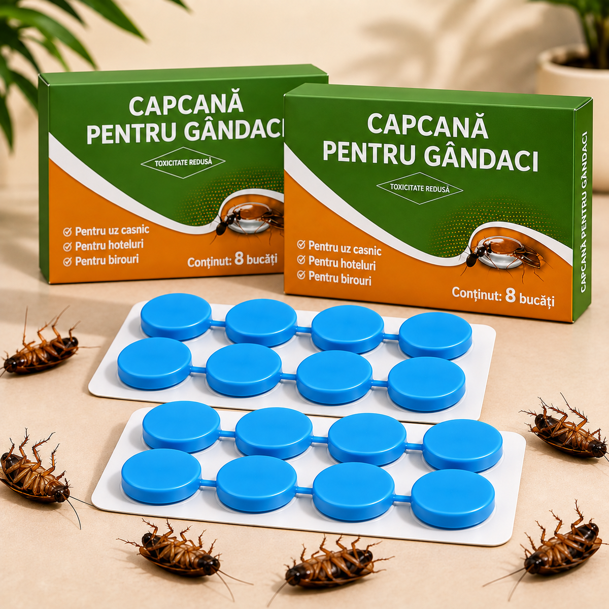 Capcană Anti-Gândaci – 8+8 Bucăți Gratis | Protecție 24/7 pentru Casa Ta